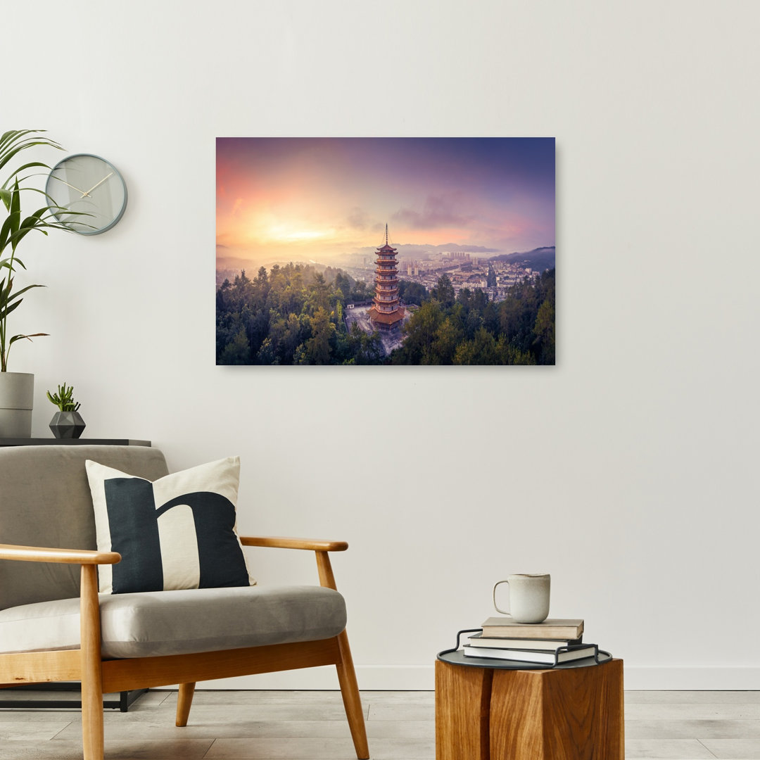 Serene Pagoda City View Peaceful Serene Traditional Architecture City Wall Art Print