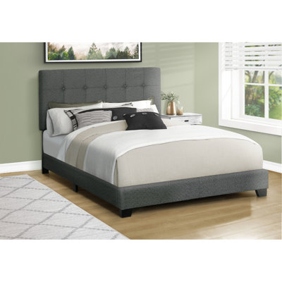 Lit, chambre à coucher, cadre seulement, grand lit, tapissier, boucle gris foncé, transitionnel