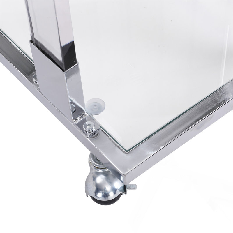 Table de canapé, plateau carré en verre avec base en C, Chrome chrome