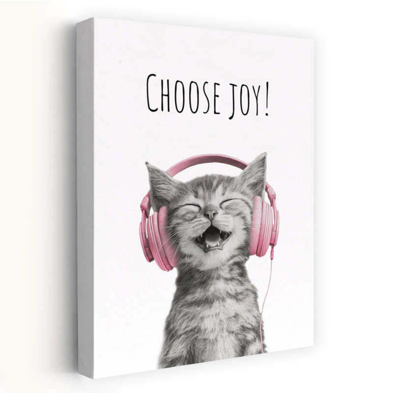 Happy Kitten Chooses Joy Contemporary Cat Wall Art Print 1 Piece Wrapped Canvas Wall Art, 60.96cm H x 40.64cm W