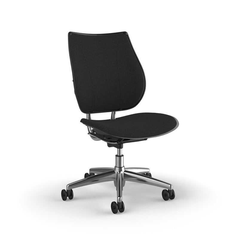 Chaise de travail ergonomique avec dossier rembourré Liberty, Sans accoudoirs, Noir - 0191, Aluminium poli avec bordure noire