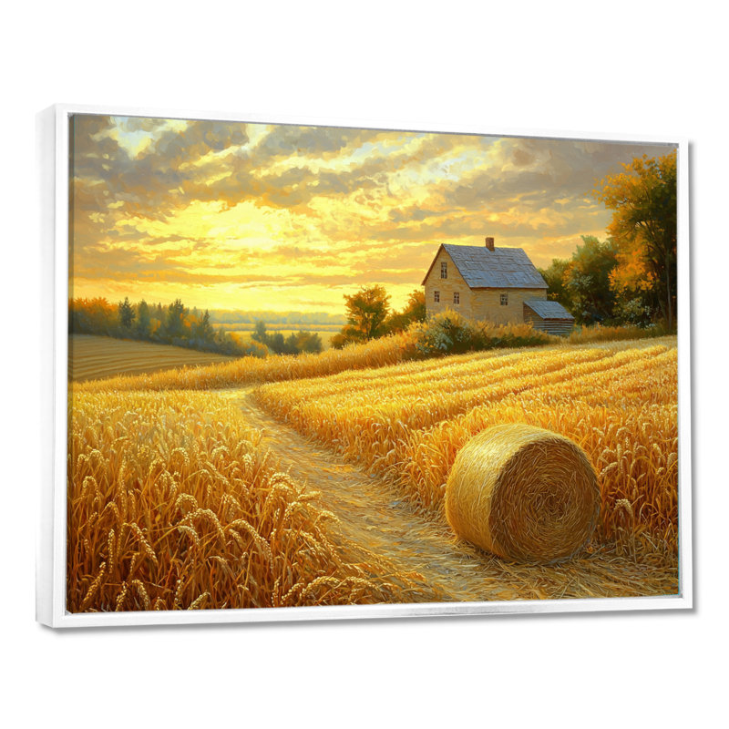 «Countryside Golden Harvest Fields II», art sur toile, H 24 po x l 32 po, Cadre flottant, Blanc