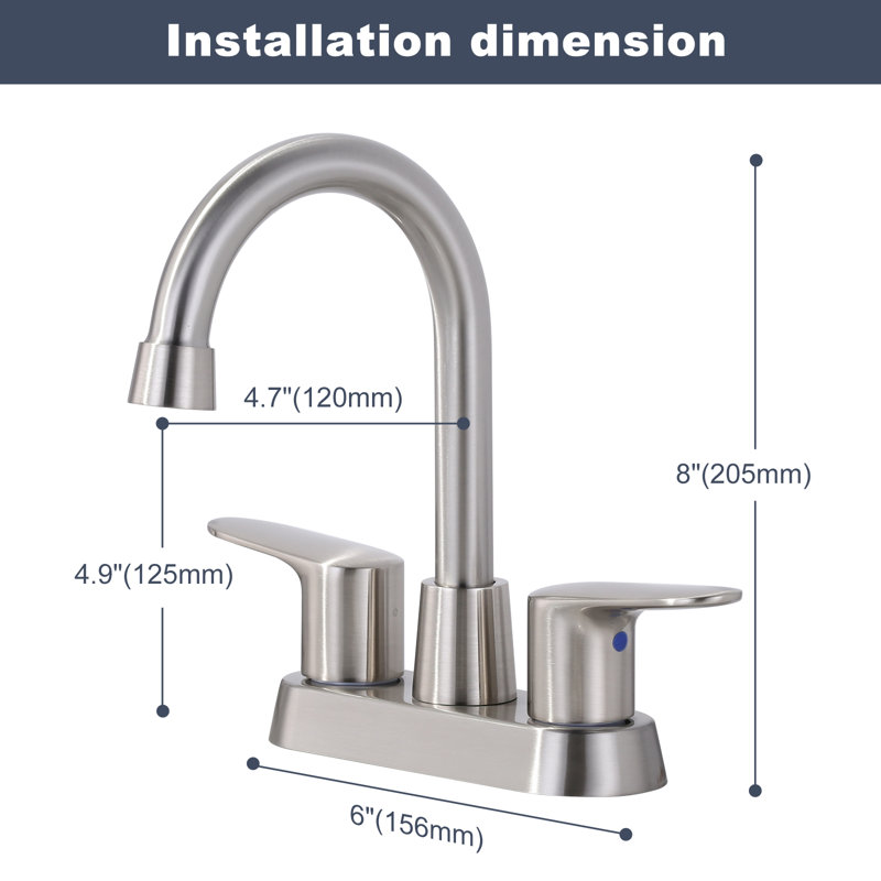 Robinet pour salle de bain à 2 poignées avec ensemble de bonde centrales, Nickel brossé