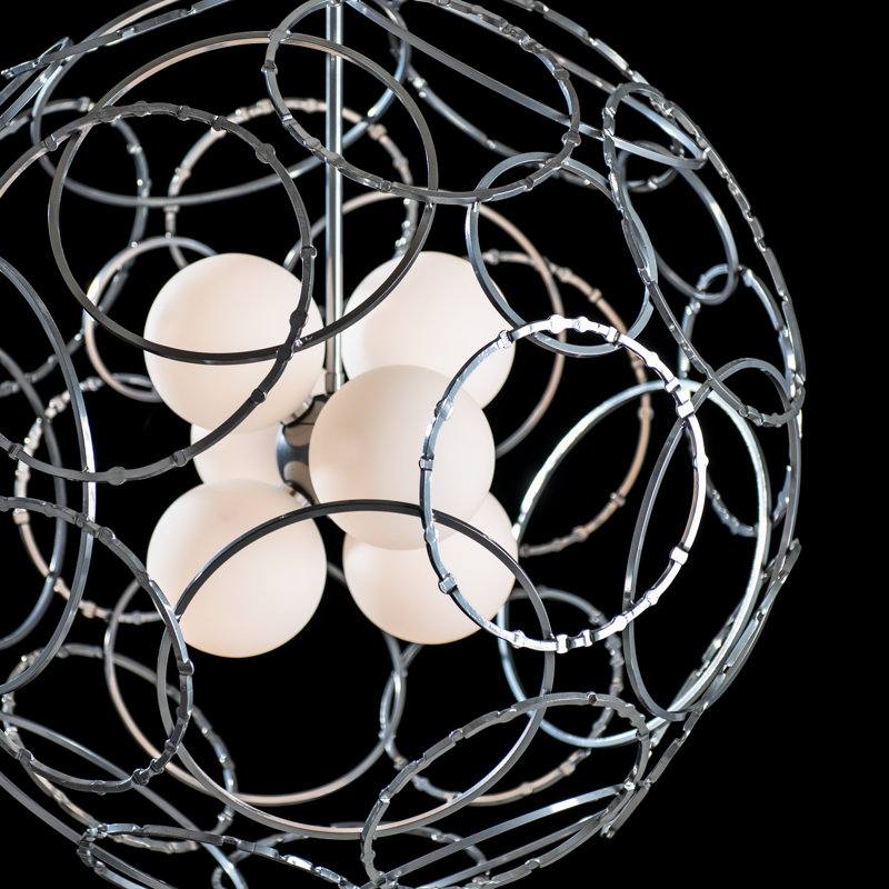 Olympus 6 - Light Unique/Statement Globe Chandelier, Sterling, 54.6" H x 31" W x 31" D