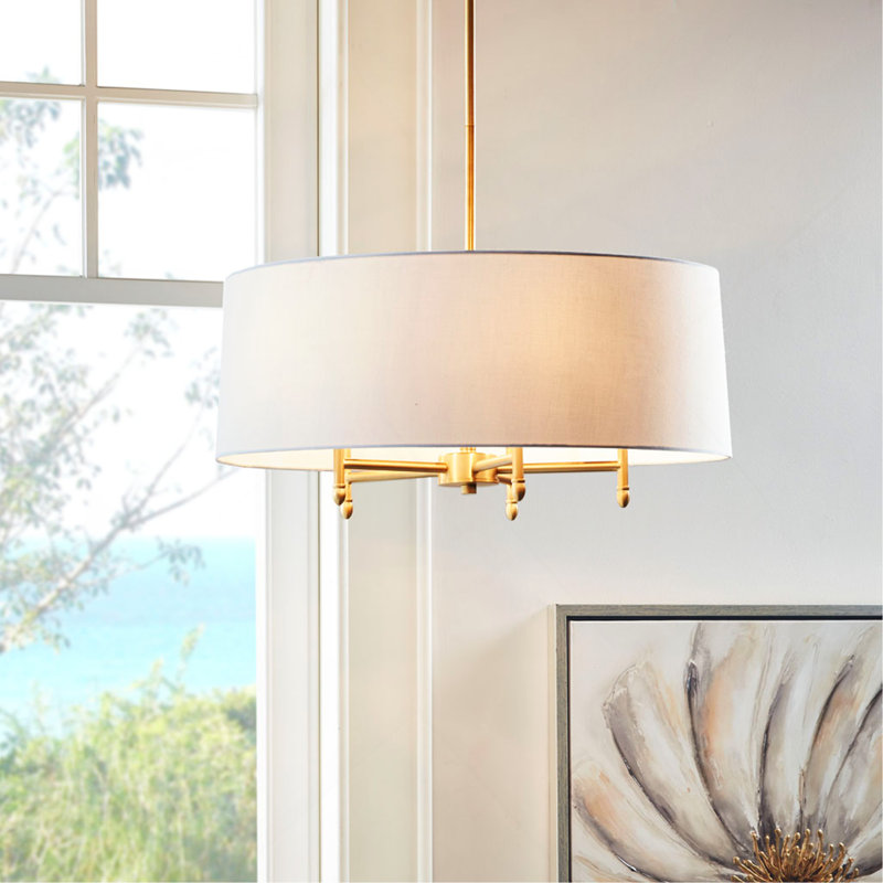 5-Light White Drum Shade Chandelier