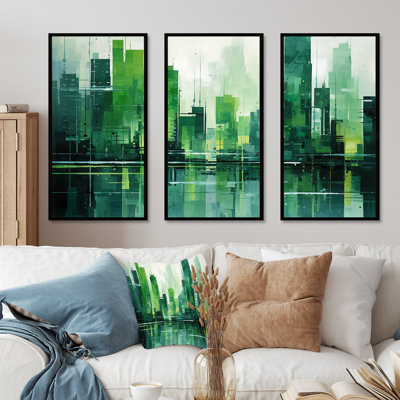 Emerald Elevations Skyscraper City - Ensemble d'art mural gratte-ciel