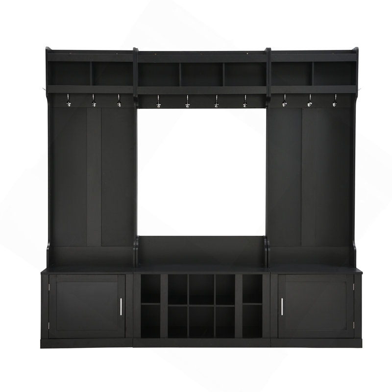 Wide Design Hall Tree With Storage And Bench, 4-IN-1 Multi-Functional Entryway Bench With Coat Rack And Shoe Cubbies, Practical Furniture For Hallway, Black
