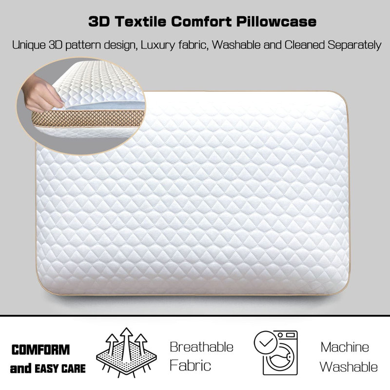 Standard Size White Memory Foam Cooling Gel Pillows Set of 2