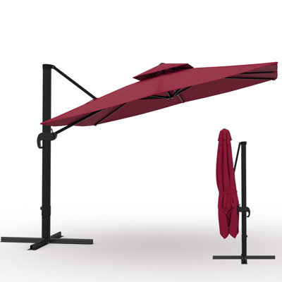 Parasol carré en porte-à-faux 10 x 10 pi, rotation à 360 ° et hauteur réglable pour patio, piscine, jardin - Base non incluse