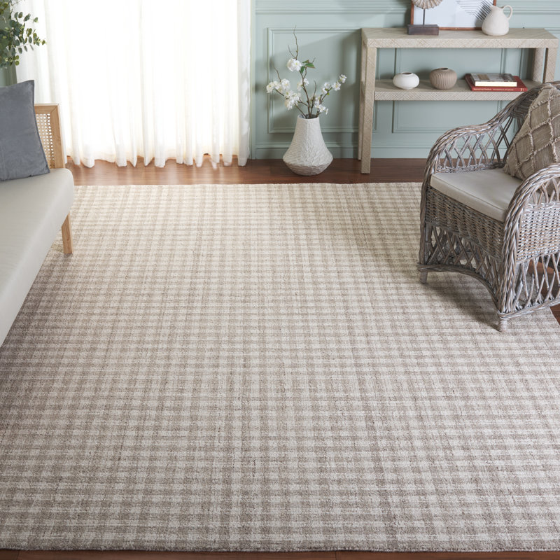 Tapis en laine / coton touffeté à la main ébène beige / ivoire, Rectangle 8 pi x 10 pi