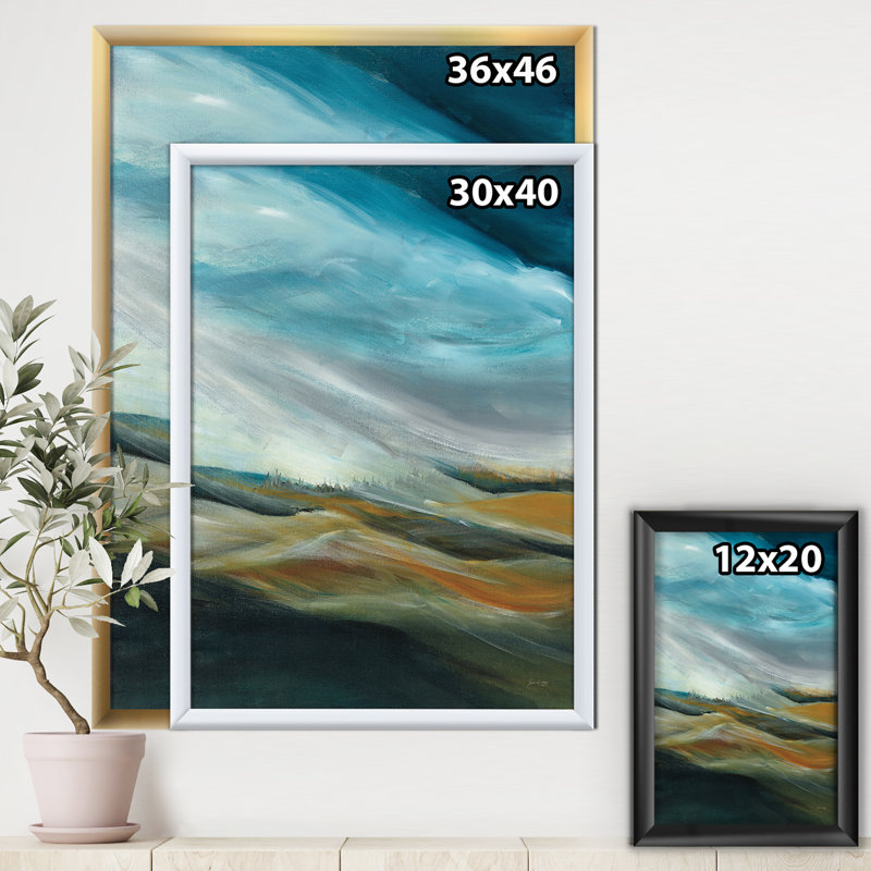 " Watercolor Desert Storm Abstract Blue ", White Framed, 20" H x 12" W x 1" D