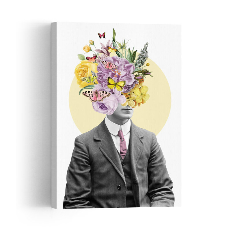 Whimsical Botanical Gentleman Colorful Elegant Surreal Butterfly Flower Nature Wall Art Print, 91.44cm H x 60.96cm W