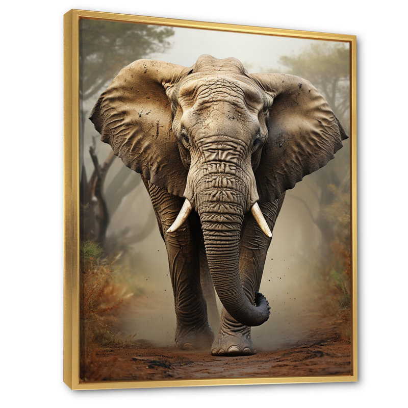 " African Elephant Race Elegance II ", 32" H x 24" W x 1" D, Gold Floater Framed