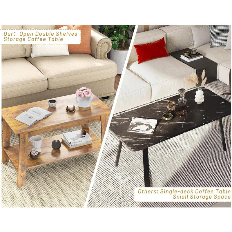 31.5 Inch Coffee Table with 2-Tier Storage, Modern Industrial Rectangular Living Room Table, Compact MDF & Particle Board Build, Durable & Easy Assembly, Ideal for Apartments & Offices