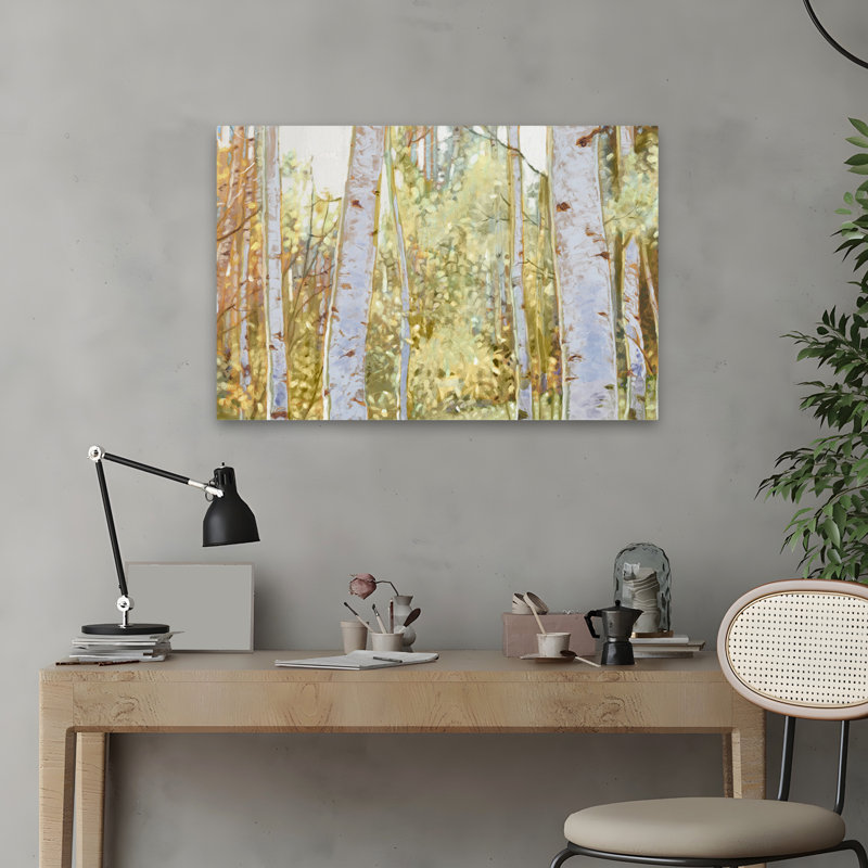 Été, bouleau I, paysage, forêt, nature, peinture, impressionnisme, art contemporain, H 24 po x l 16 po