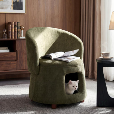 Chaise verte pour animaux avec coin caché, tabouret convertible et rangement, capacité de 220 lb, pieds en bois d'acacia