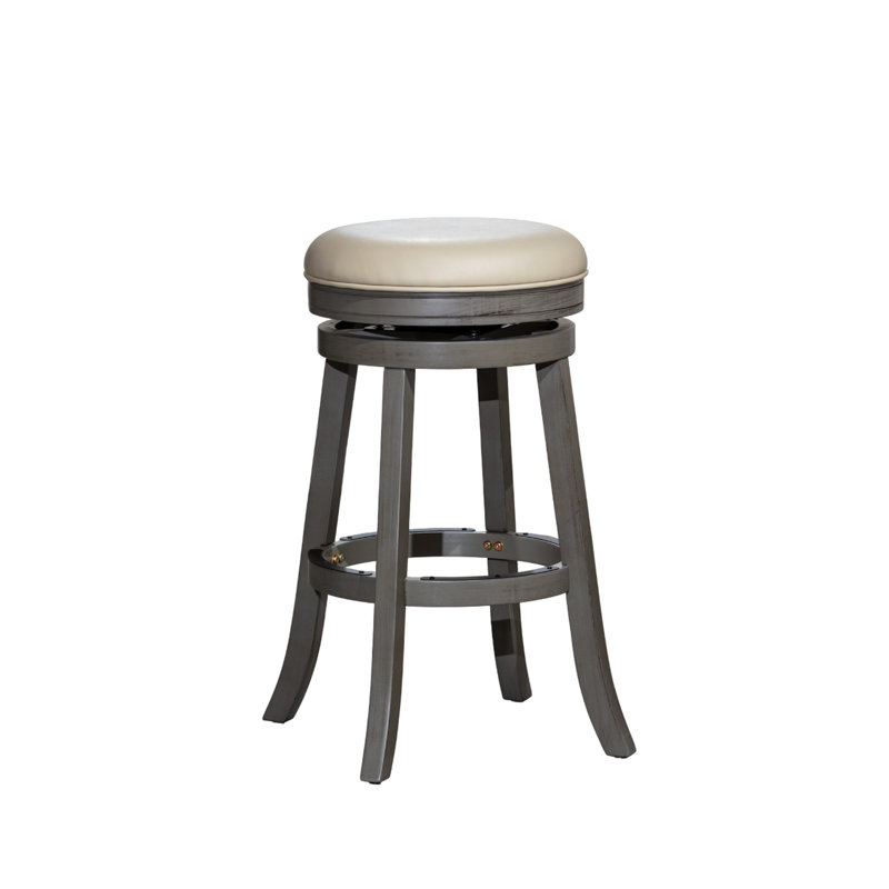 Keisha Swivel Upholstered Counter Stool with Solid Wood Frame, Bar Stool (30" Seat Height), Gray, Wood