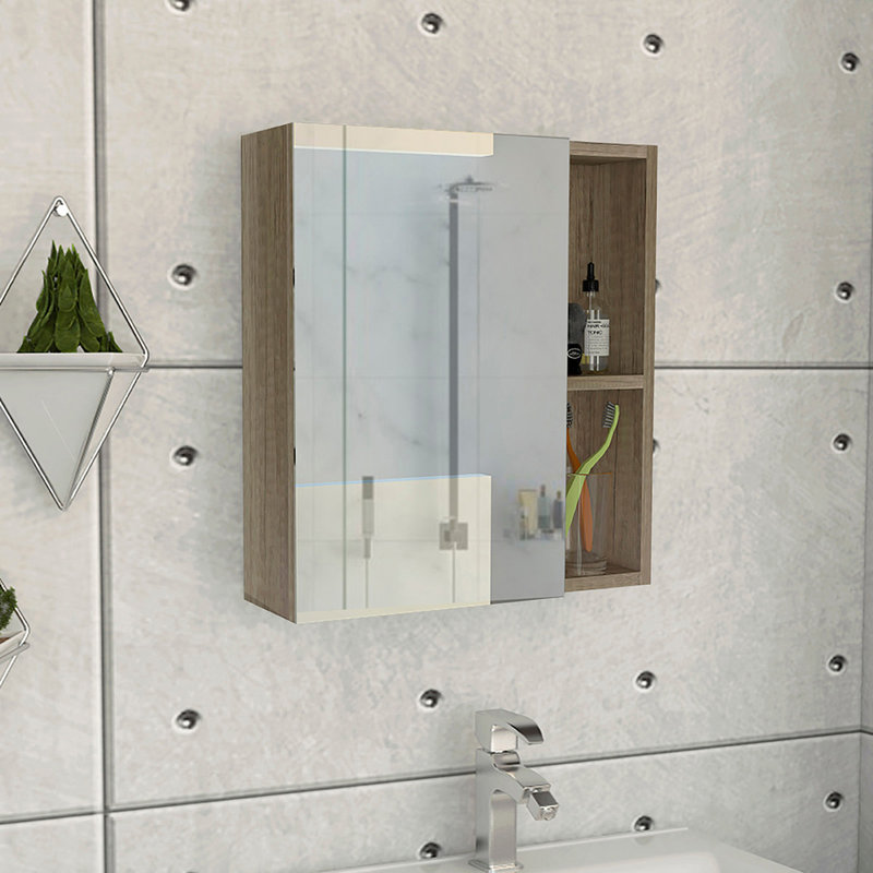 Armoire à pharmacie Labelle avec miroir, cinq tablettes internes, porte simple - pin, Beige