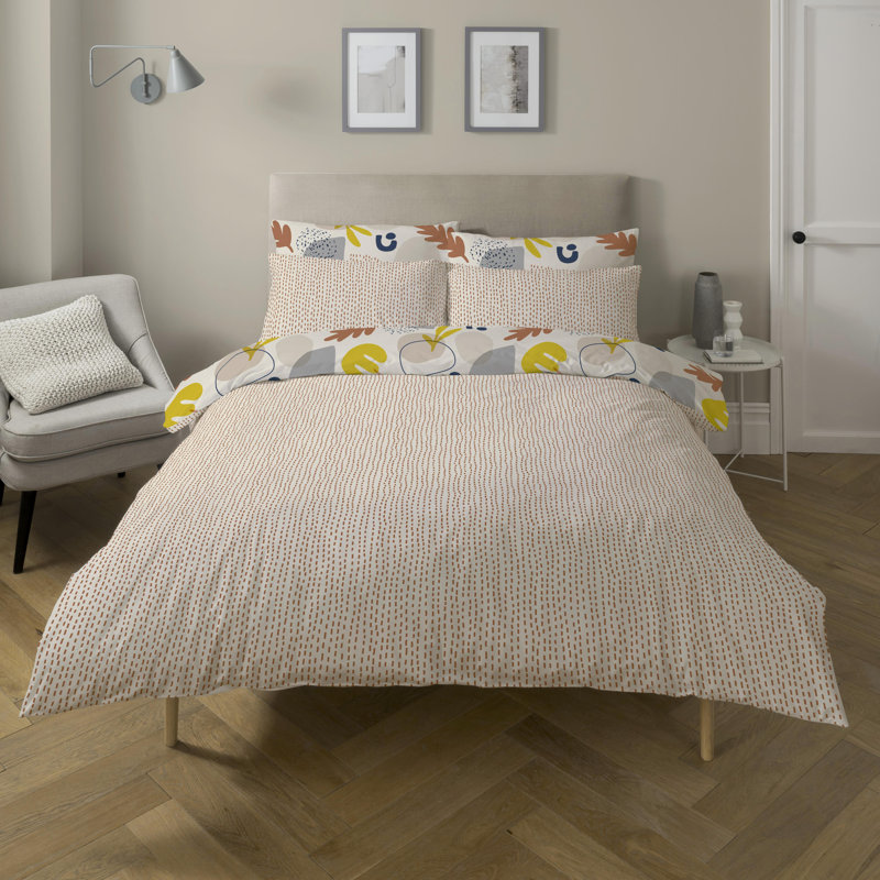 Darrington Polyester No Pattern Duvet Cover Set with Pillowcases, Yellow/Grey/Brown, Double