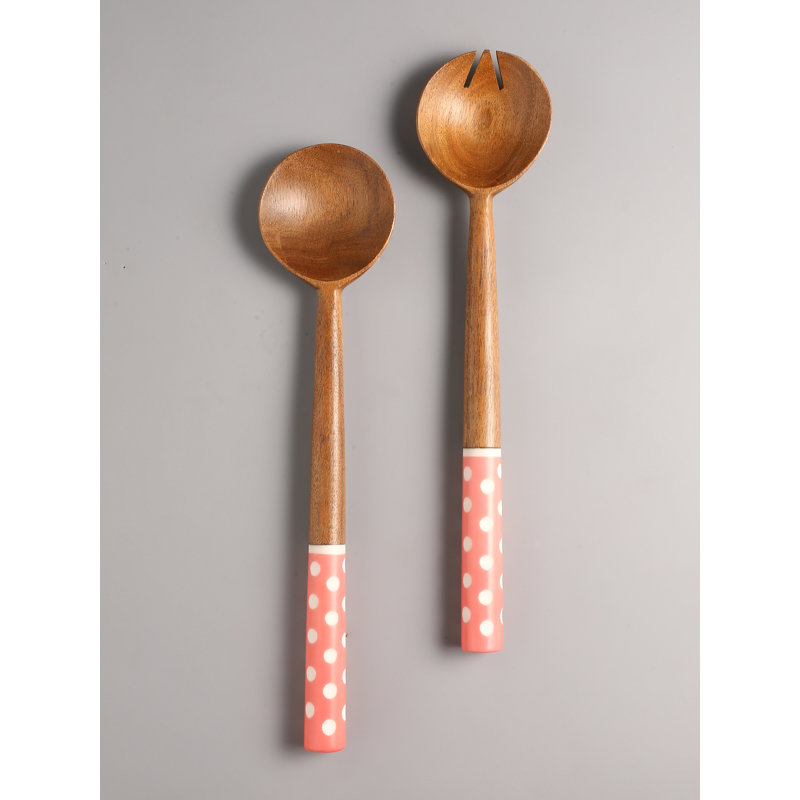 Ensemble à salade en résine et bois, Rose