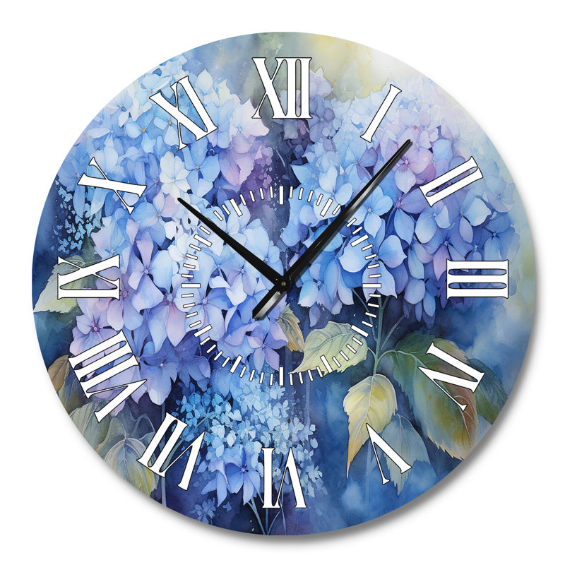 Horloge murale à hortensias bleus, Grand