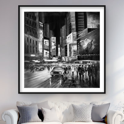 Times Square Monochrome - Black Framed Matted Print Decor