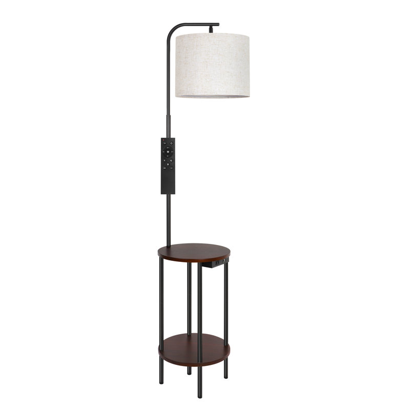 Zulfa 62" Tray Table Floor Lamp with Remote Control, Dark Brown