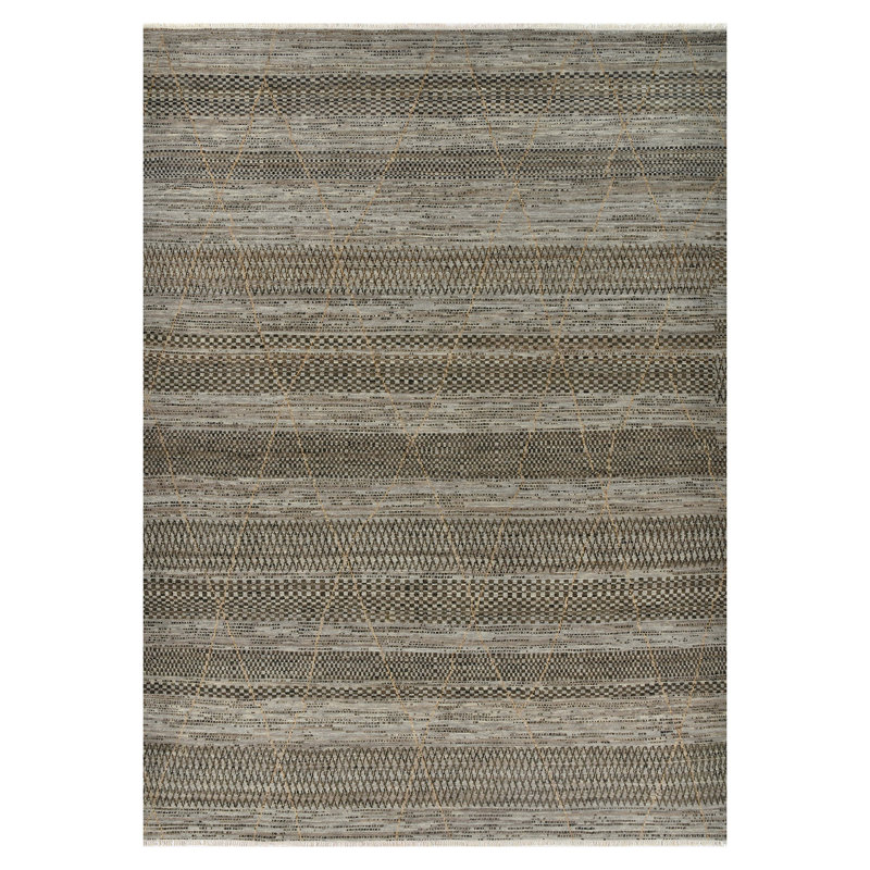 Hand-Knotted Gray and Brown Wool Geometric 2' x 3' Area Rug