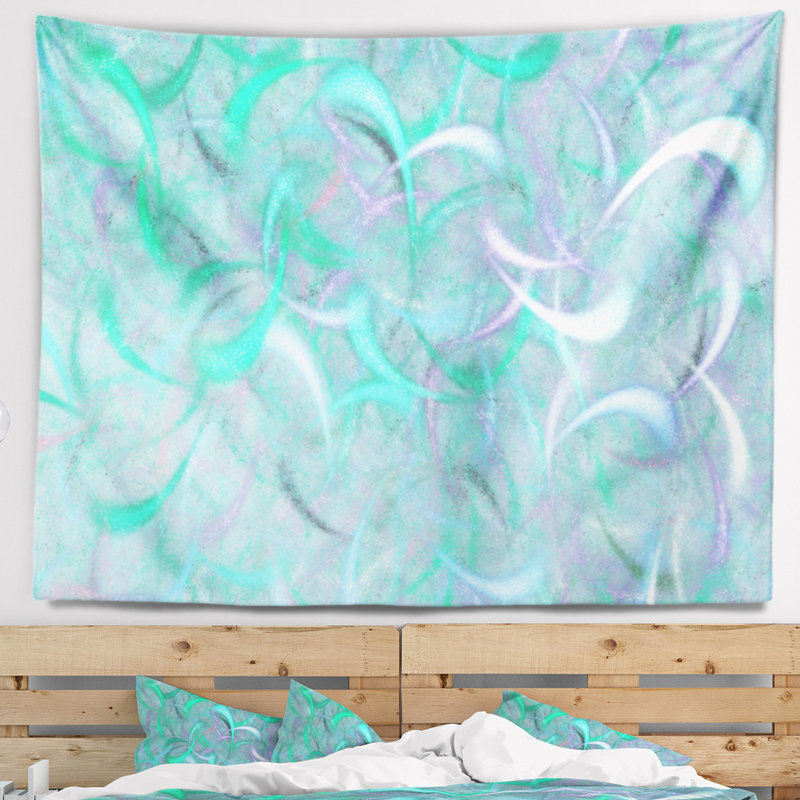 Tapisserie de motif fractal à motif fractal bleu aquarelle abstract, H 50 po x l 60 po