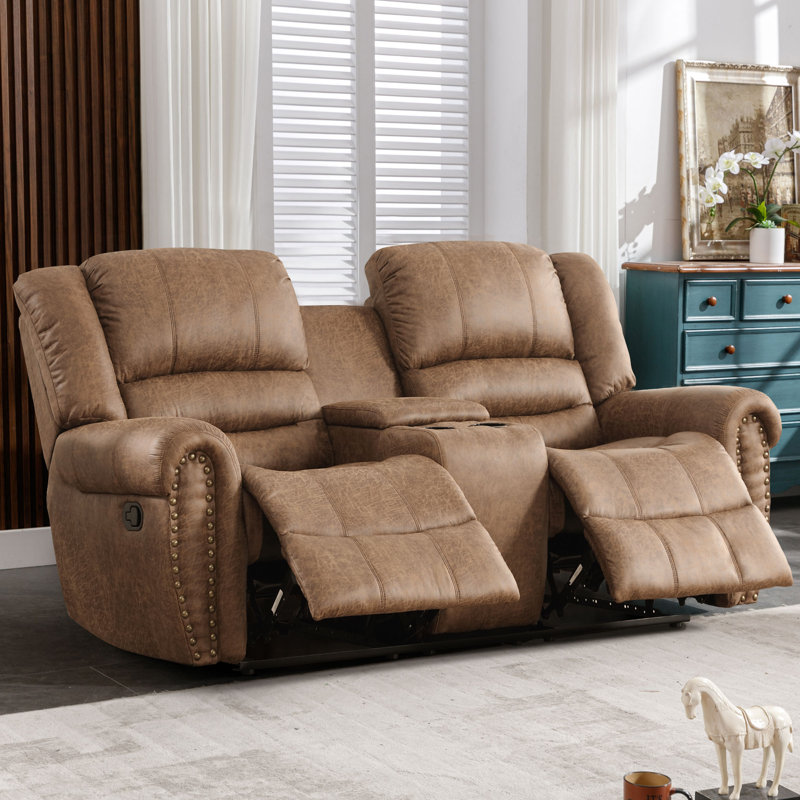 Margena 76'' Wide Classic and Breathable Faux Leather Manual Reclining Loveseat Sofa with Center Console