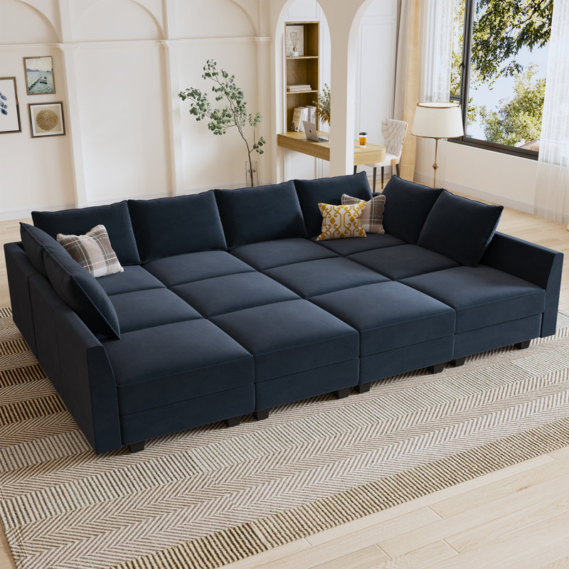 Kandle Upholstered Velvet Modular Sectional, Blue Velvet