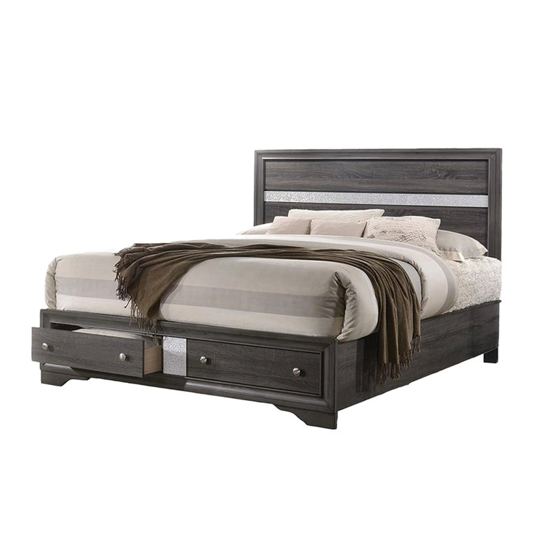 Lit double gris traditionnel avec capacité de rangement et commodité - Bois d'ingénierie en solution pratique