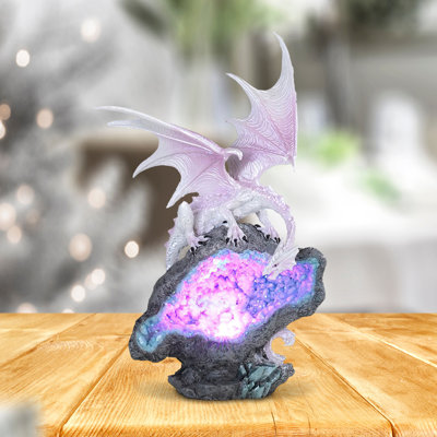 Figurine en forme de dragon argenté 8,75 "avec DEL bleu / mauve   