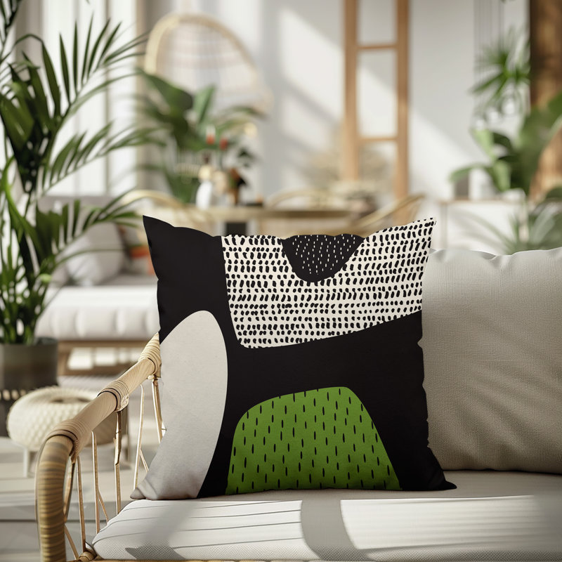 Coussin carré intérieur / extérieur pia, H 17 po x l 17 po, Chartreuse / noir / blanc cassé