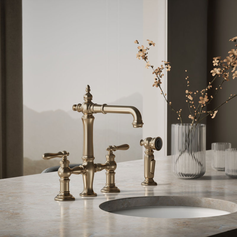 Artifacts® Bridge Faucet with Side Spray, Lever Handle, Vibrant Brushed Bronze