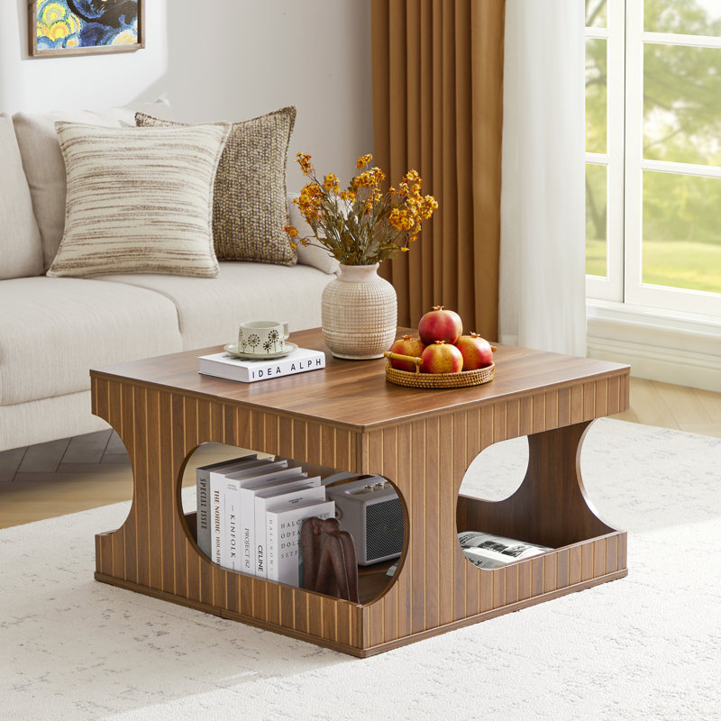 Farmhouse Square Coffee Table With Storage, Walnut