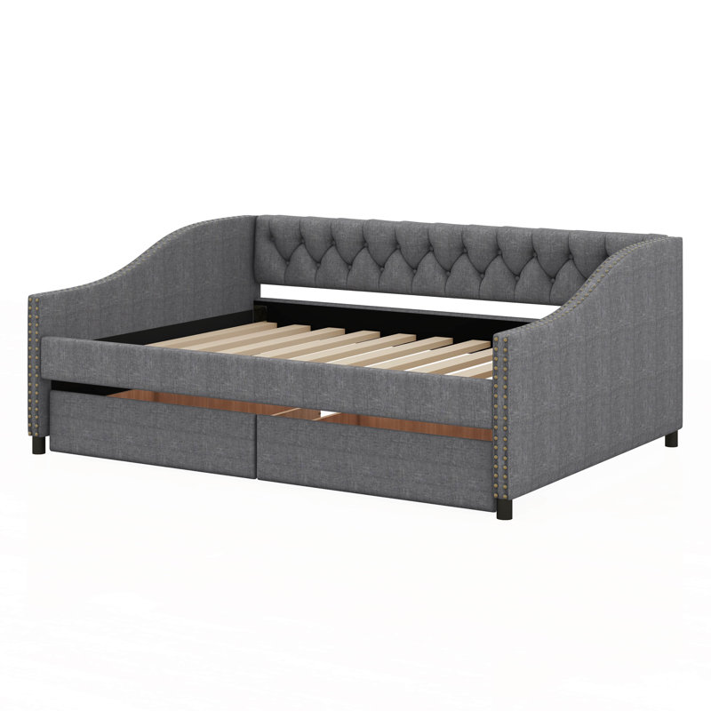 Upholstered daybed with Two Drawers, Wood Slat Support, Full