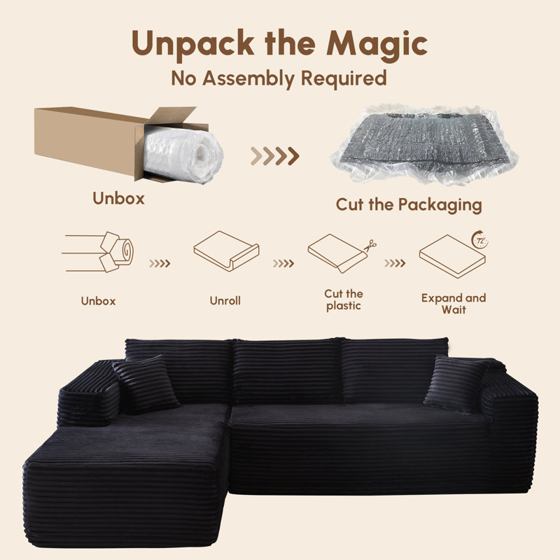 3-Piece No-Assembly Living Room Set, Plush Corduroy Modern Sectional Sofa With Loveseat And Chaise Lounge