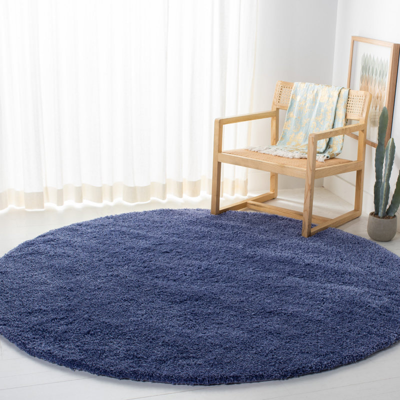 Tapis de couleur unie à poils longs Cania, Rond 6 pi 7 po