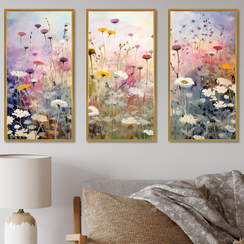 Ensemble de salon Jenkinsburg - Wildflowers Wall Art, Cadre flottant doré, H 32 po x l 48 po x P 1 po