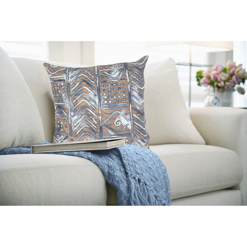 Geometric Outdoor Reversible Throw Pillow, Blue