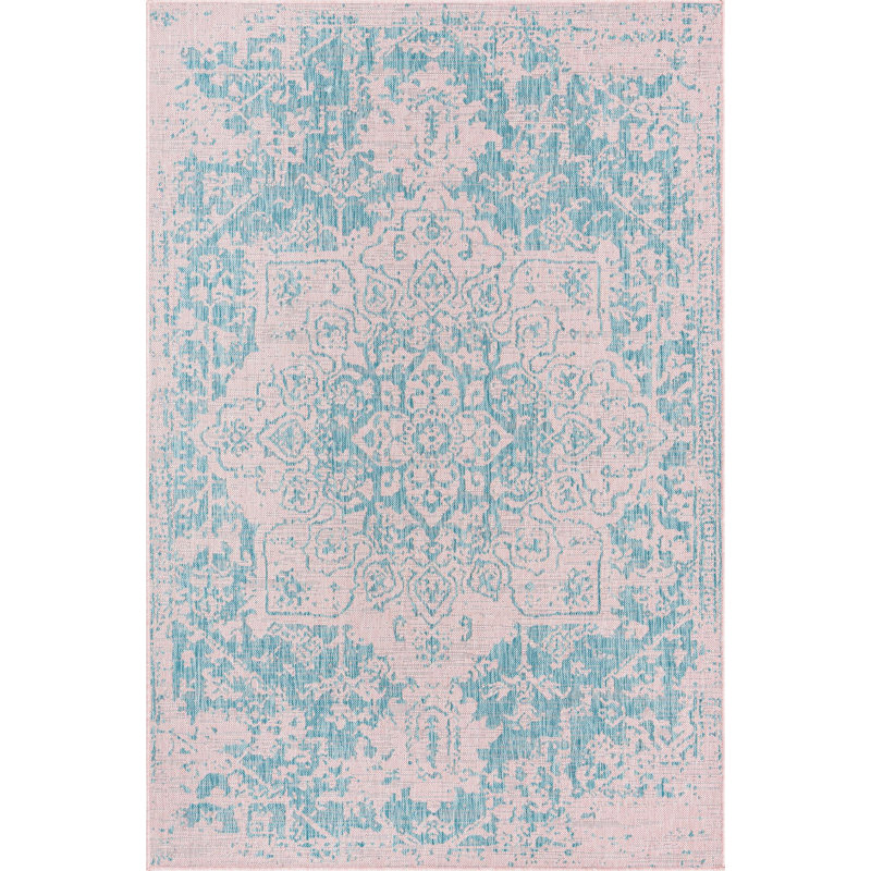Tapis d'extérieur couleur bleu-rose, Rectangle 7 pi x 10 pi