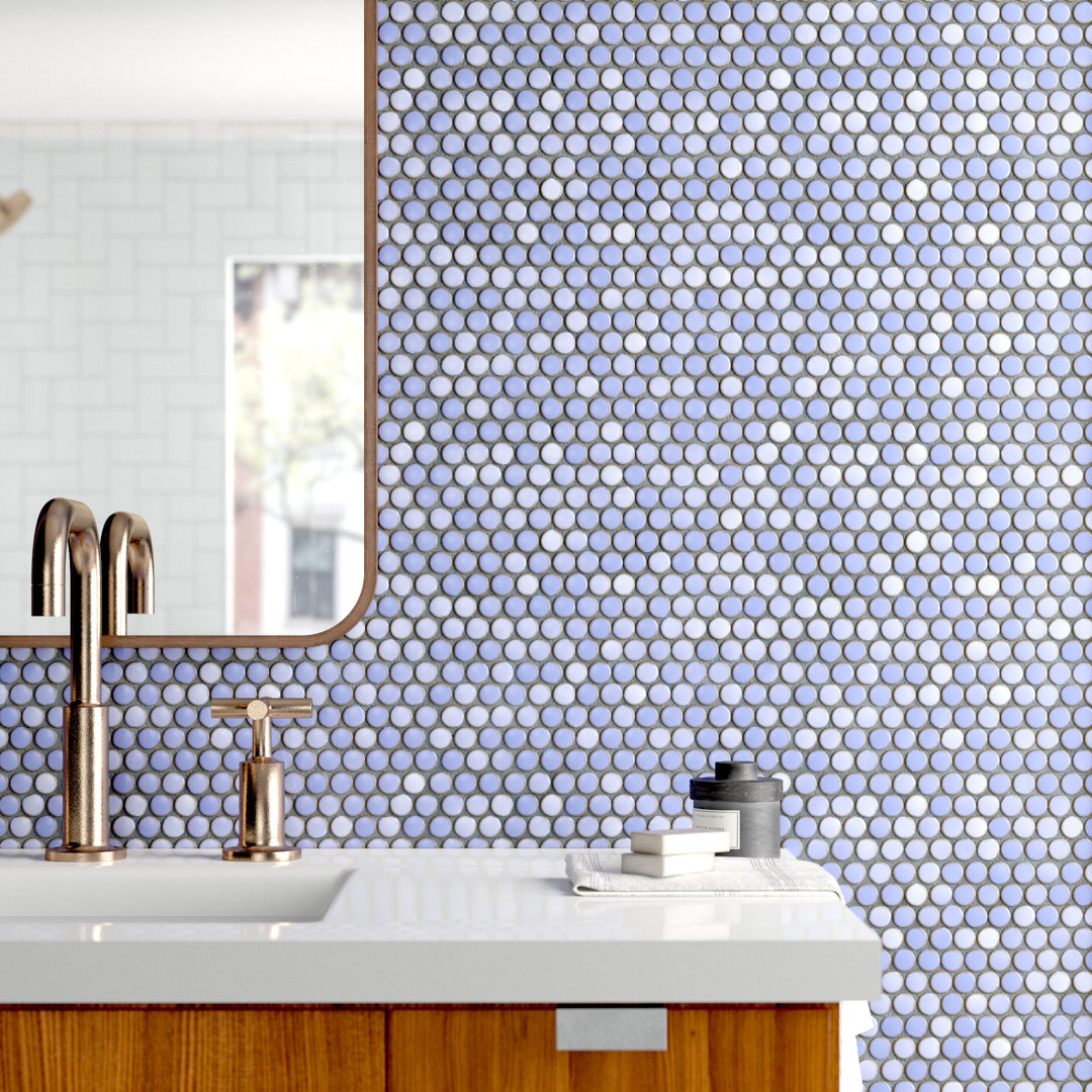 Hudson Penny Round 11-7/8 " x 12-5/8 " Porcelain Mosaic Floor & Wall Tile Merola Tile 