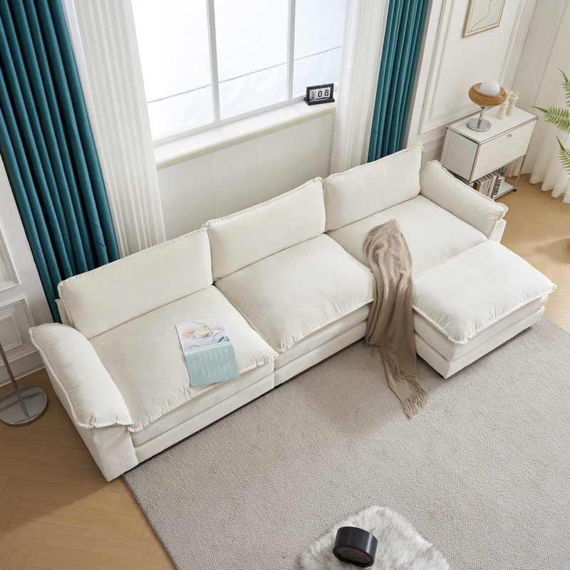 Canapé et canapé avec repose-pieds Avrilynn, Chenille beige, 120"W x 32.3"D x 33.5"H (3-Seat)