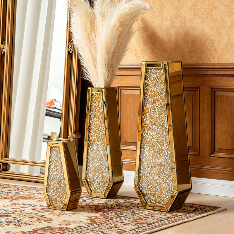 Ankaj Glass Floor Vase, Gold, 61.5cm H X 22cm W X 11cm D