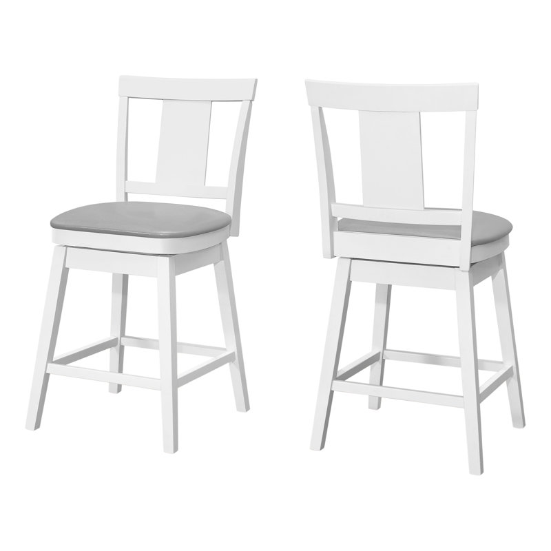 Bar Stool, Swivel, Bar Height, Wood, Pu Leather Look, Transitional, Short Stool ( 22.5" Seat Height), Gray, White