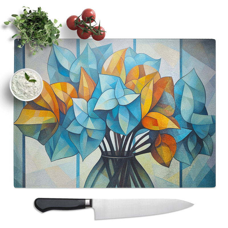 Hydrangea Cubism  Glass Chopping Board