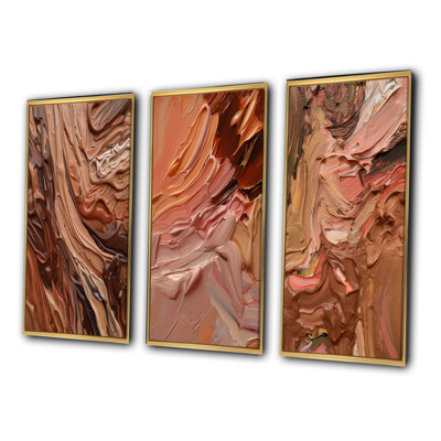 Chocolate Bliss Abstract Painting I - Abstract Painting Art Set Of 3 Pieces