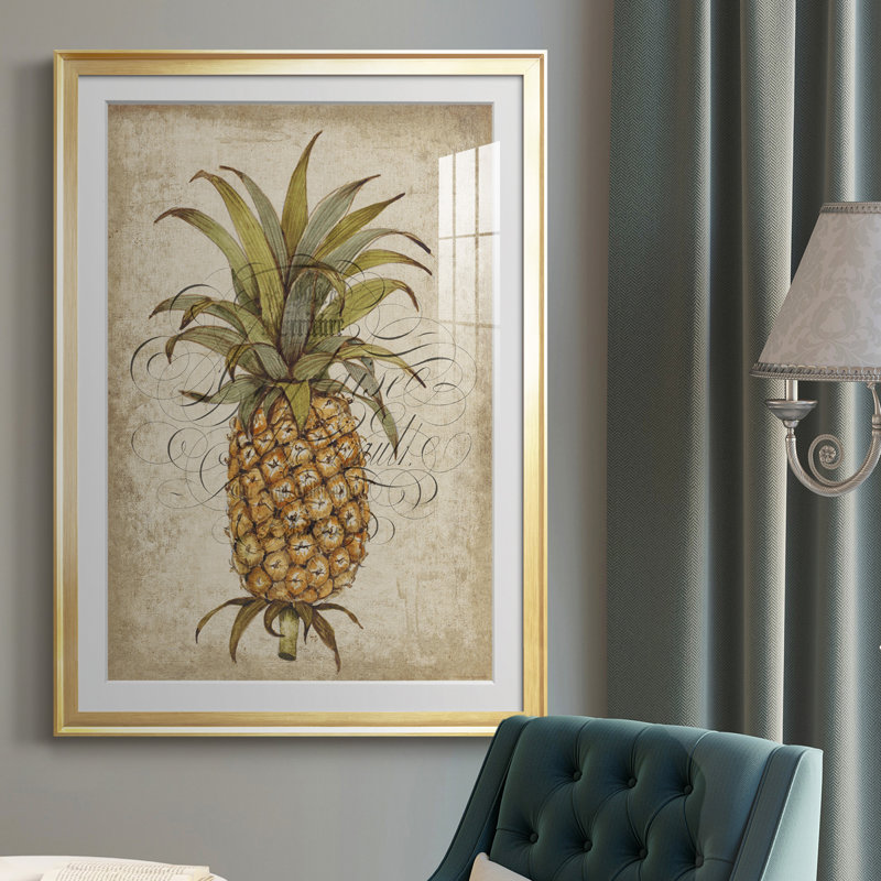 Pineapple Study II, reproduction encadrée de qualité supérieure - prête à être accrochée, Cadre doré