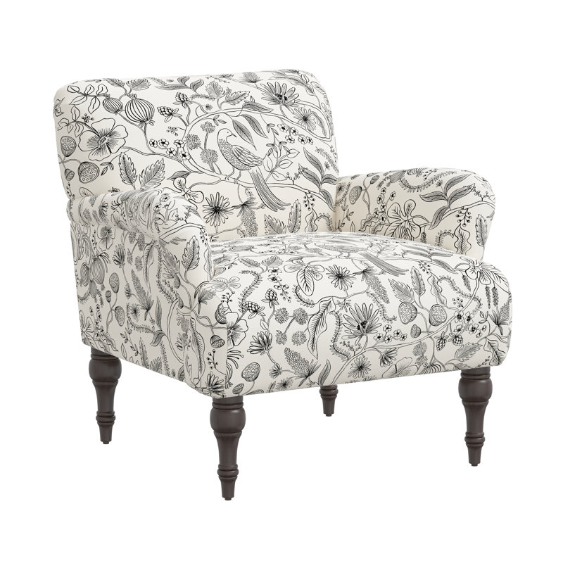 Rifle Paper Co. x Cloth & Company Bristol Armchair, Rpc Aviary Black & Cream Linen, Espresso